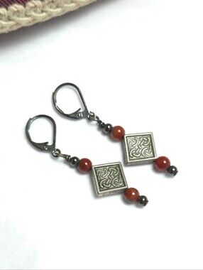 Handmade Silver Celtic knot & Carnelian Stone Bead Earrings
